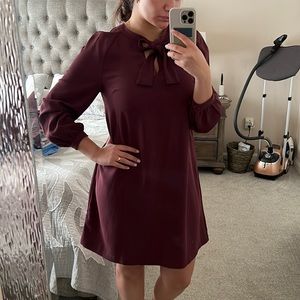 H&M Plum Tie-Neck Balloon-Sleeve Dress - Size 8